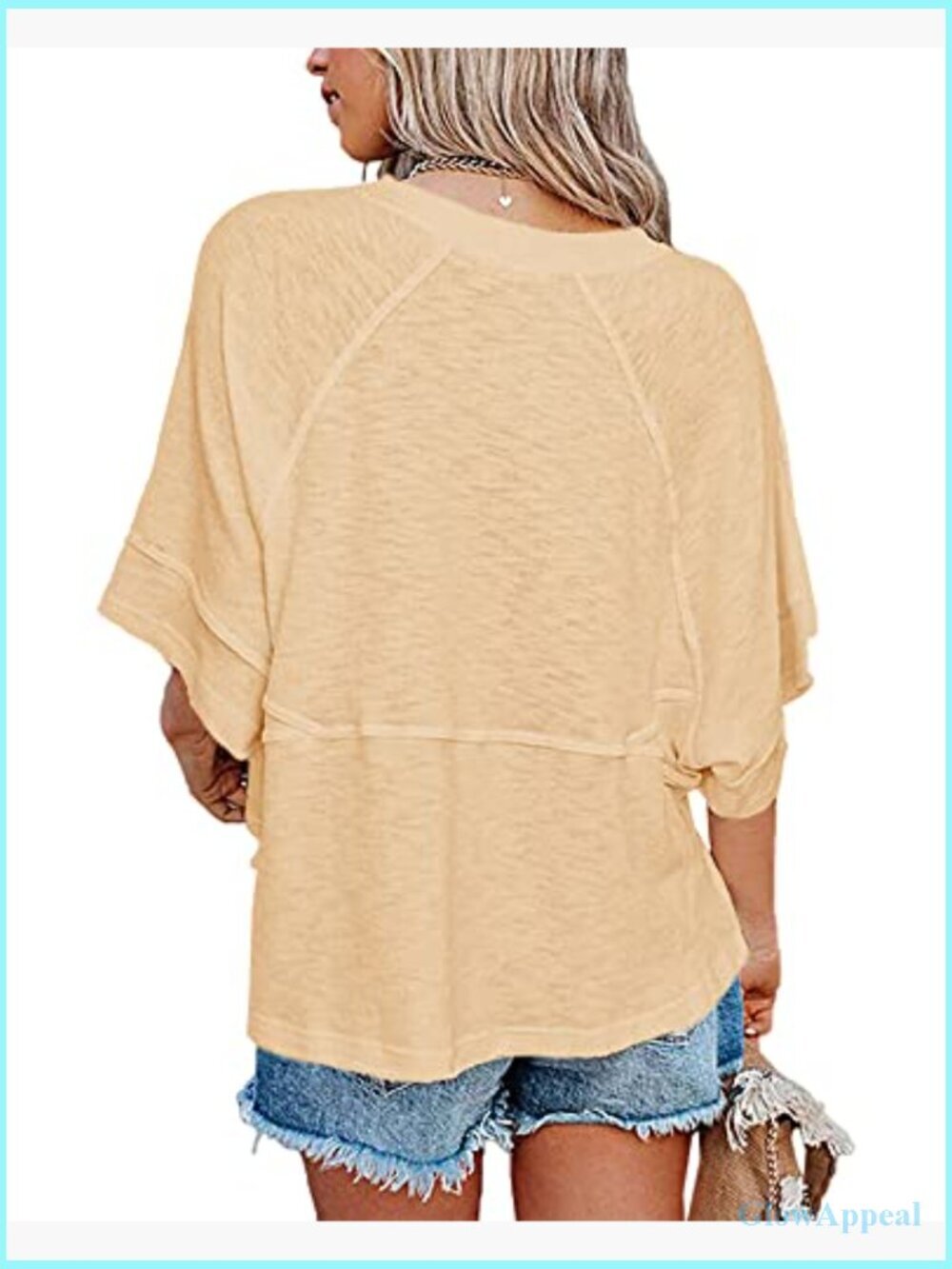 Cotton Blend Batwing Sleeve Loose Fit T-Shirt for Casual Summer Wear - Picture 3 of 7